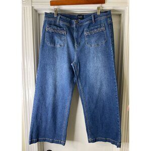 Curve Appeal Women's High-Rise Wide Leg Jeans Braided Pocket Detail Size 14